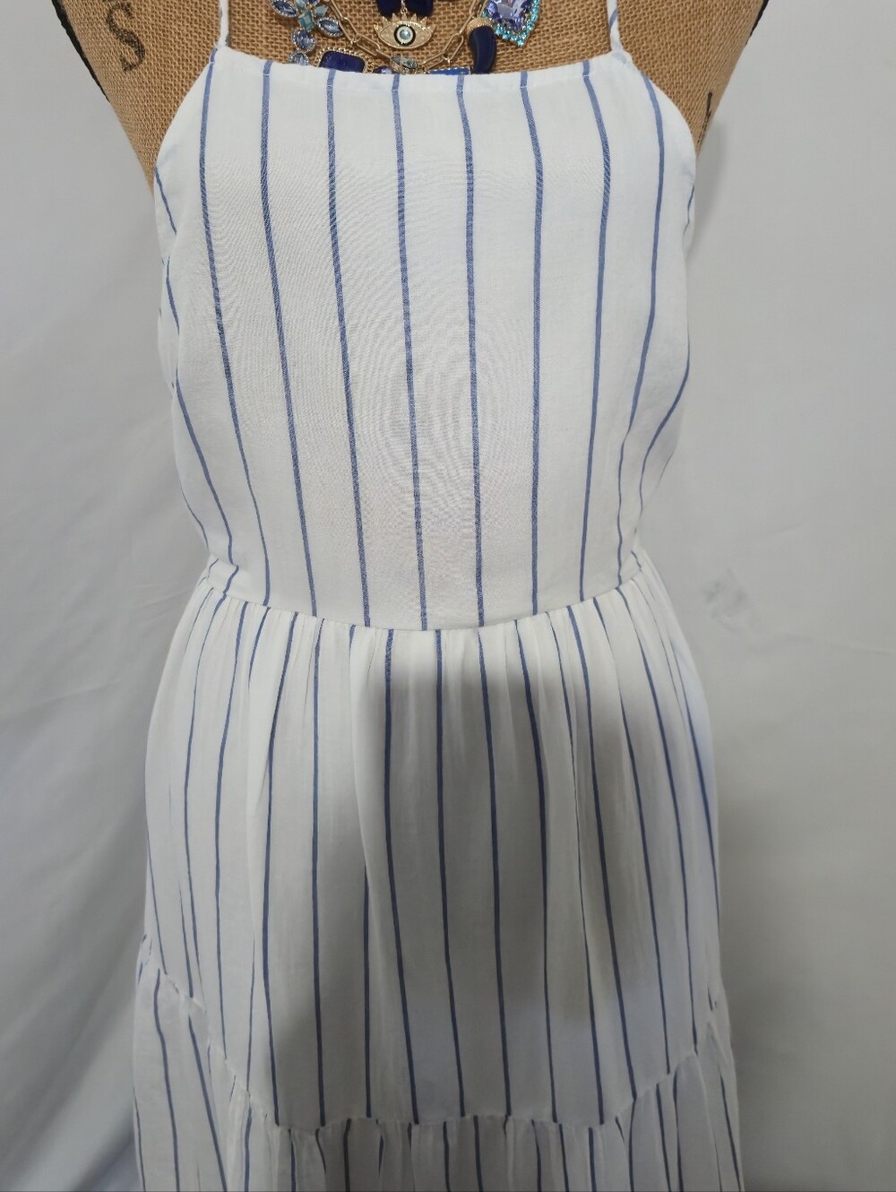 American Eagle Outfitters White Maxi Dress with Blue Stripes - Picture 9 of 11